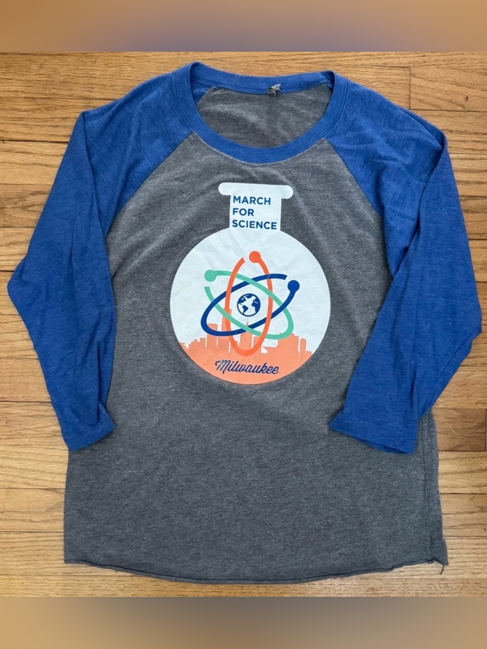 March for Science Milwaukee Raglan Shirt - Blue and Gray